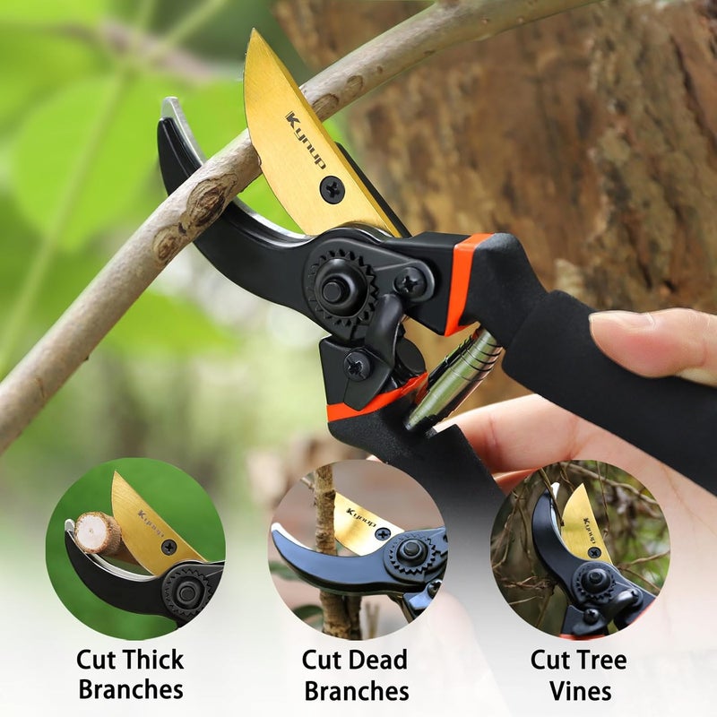 Kynup 3Pack Pruning Shears, Garden Shears, Pruning Shears for Gardening, Gardening Shears Scissors Clippers, Garden Tools Set with Gloves, Stainless Steel, Soft Grip Handle - Image 4
